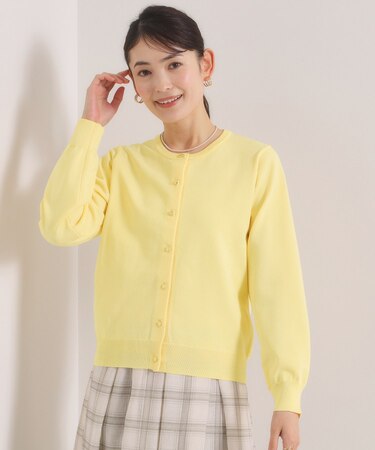 【縮みに強いタフニット】クルーカーディガン