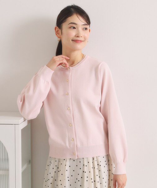 【縮みに強いタフニット】クルーカーディガン