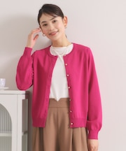 【縮みに強いタフニット】クルーカーディガン