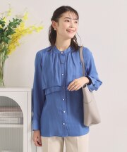 【手洗い可】サテンティアードブラウス