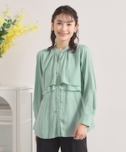 【手洗い可】サテンティアードブラウス