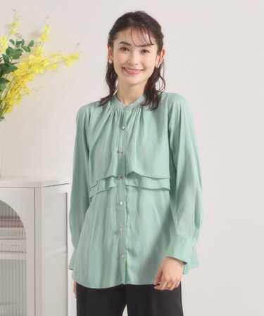 【手洗い可】サテンティアードブラウス