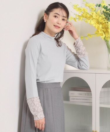 【手洗い可】袖シアー切替トップス