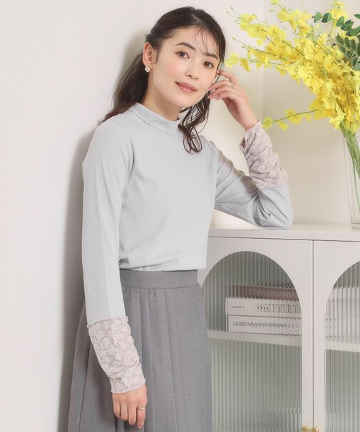 【手洗い可】袖シアー切替トップス