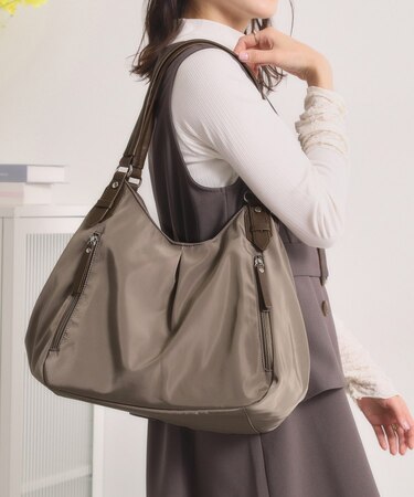 【7ポケット】合皮コンビ三層トート