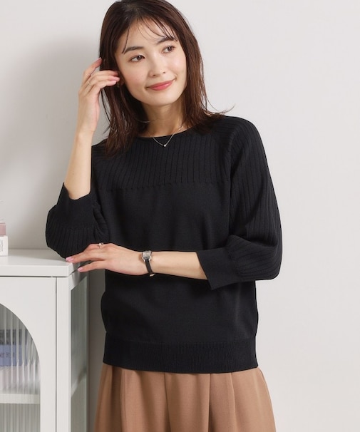 【繰り返し洗える／毛玉防止／洗濯機OK】タフニット リブ切替ニットプルオーバー