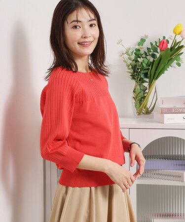 【繰り返し洗える／毛玉防止／洗濯機OK】タフニット リブ切替ニットプルオーバー