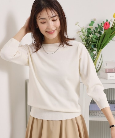 【繰り返し洗える／毛玉防止／洗濯機OK】タフニット 襟ぐり編地切替ニットプルオーバー