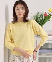 【繰り返し洗える／毛玉防止／洗濯機OK】タフニット 襟ぐり編地切替ニットプルオーバー