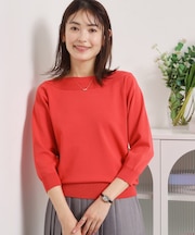 【繰り返し洗える／毛玉防止／洗濯機OK】タフニット 襟ぐり編地切替ニットプルオーバー