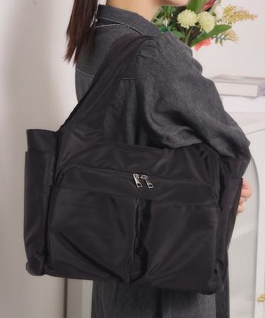 【11ポケット】裏地ストライプトート