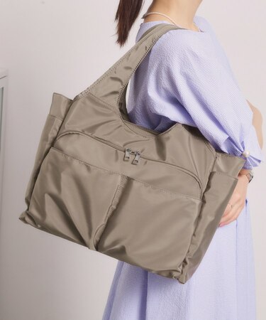 【11ポケット】裏地ストライプトート