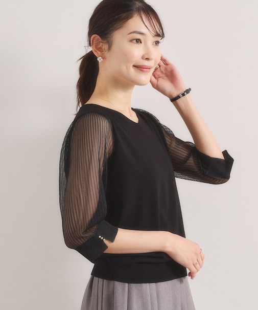 【手洗い可】袖シアーニット