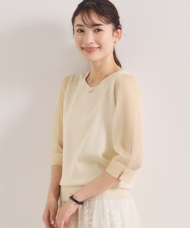 【手洗い可】袖シアーニット