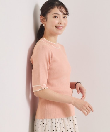 【手洗い可】袖口リボンニット