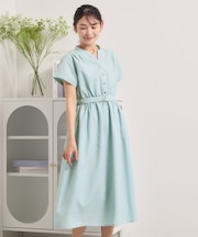 【UVケア／洗濯機OK／イージーケア】麻調合繊ブラウジングワンピース