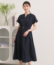 【UVケア／洗濯機OK／イージーケア】麻調合繊ブラウジングワンピース