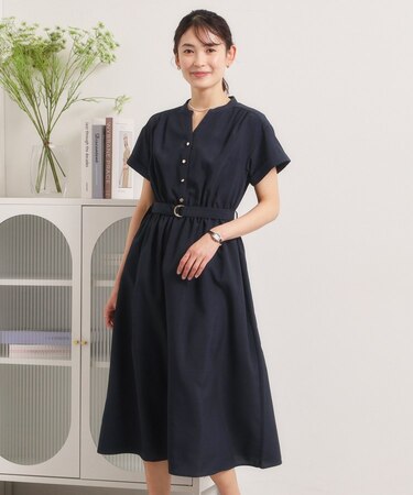 【UVケア／洗濯機OK／イージーケア】麻調合繊ブラウジングワンピース