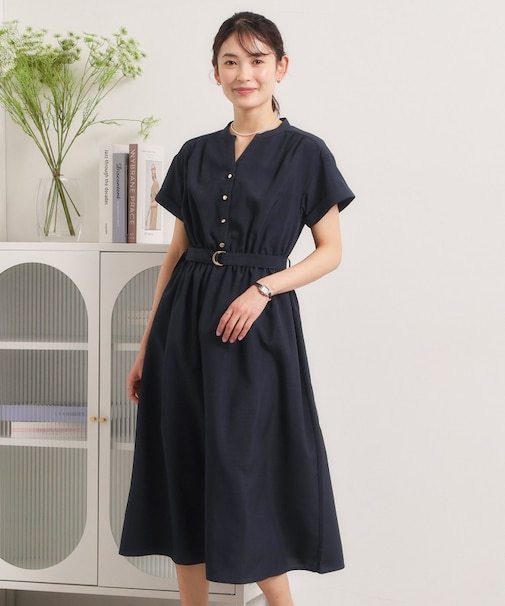 【UVケア／洗濯機OK／イージーケア】麻調合繊ブラウジングワンピース