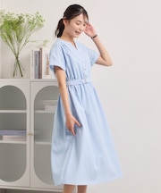 【UVケア／洗濯機OK／イージーケア】麻調合繊ブラウジングワンピース