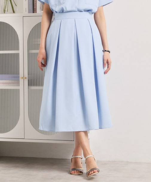 【UVケア／洗濯機OK／イージーケア】麻調合繊タックスカート