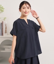 【UVケア／洗濯機OK／接触冷感／吸水速乾】麻調合繊ポケ付きブラウス
