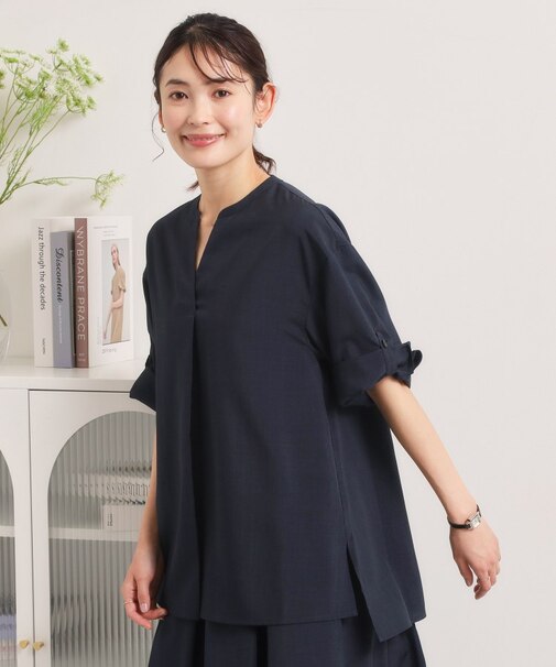 【UVケア／洗濯機OK／接触冷感／吸水速乾】麻調合繊スキッパーチュニック