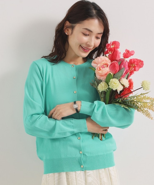 【UVカット/毛玉防止/手洗い可】クルーネックニットカーディガン