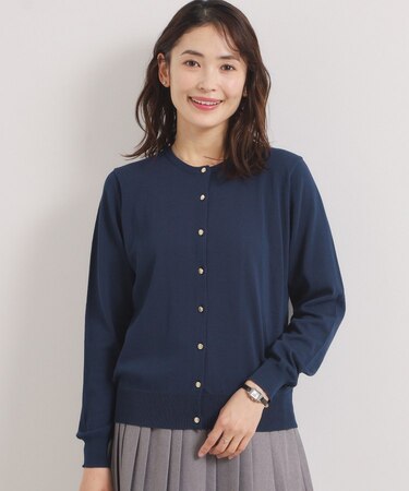 【UVカット/毛玉防止/手洗い可】クルーネックニットカーディガン