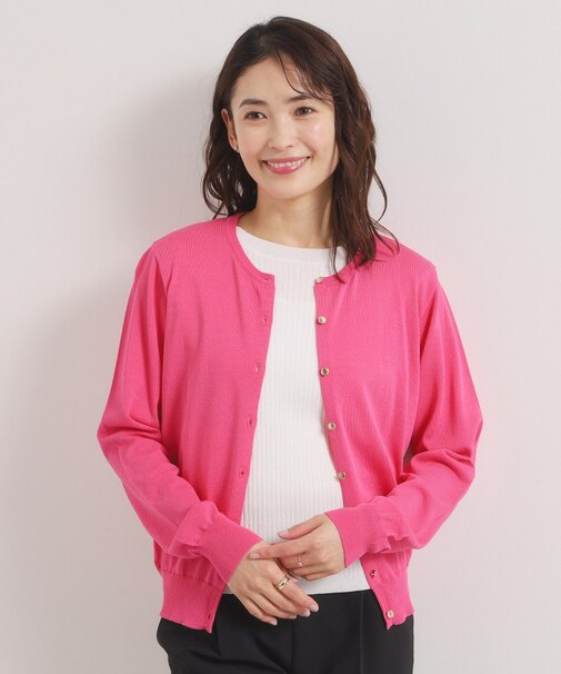 【UVカット/毛玉防止/手洗い可】クルーネックニットカーディガン