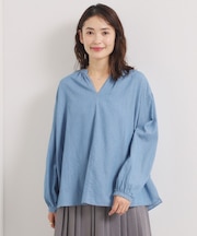 【洗濯機OK】シアーデニムスキッパーブラウス
