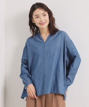 【洗濯機OK】シアーデニムスキッパーブラウス