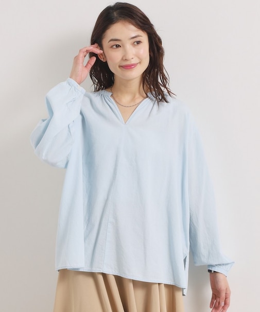 【洗濯機OK】シアーデニムスキッパーブラウス
