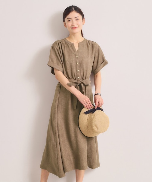 【UVケア／イージーケア／洗濯機OK】柔らかリネンライクワンピース