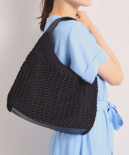 雑材コード編みラウンドトート