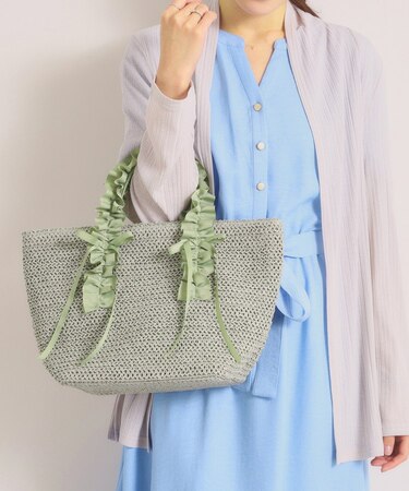 雑材フリルハンドルトート