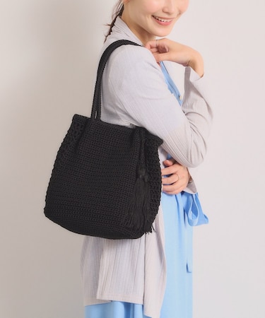 雑材コード編みタッセルトート