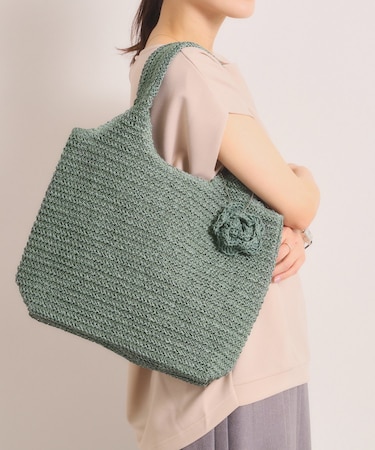 雑材フラワーチャームくりてトート