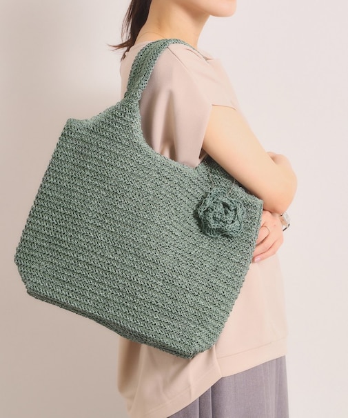 雑材フラワーチャームくりてトート