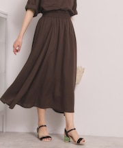 【手洗い可／セットアップ可】リネン混ギャザースカート
