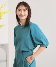 異素材切替袖ジャージーブラウス