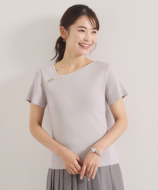 アシメネックリブニット