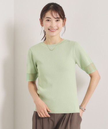 袖口シアーリブニット