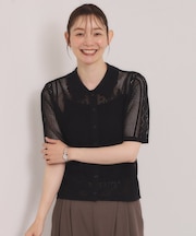 【セットアップ可】透かし編み衿付きニット