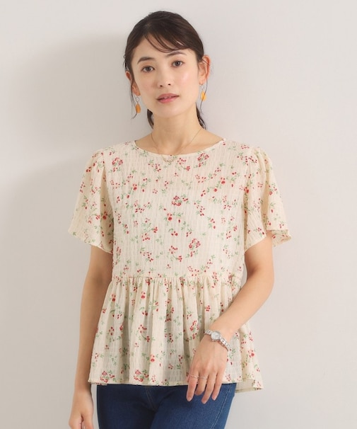 花柄シャーリングブラウス