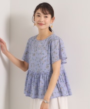 花柄シャーリングブラウス