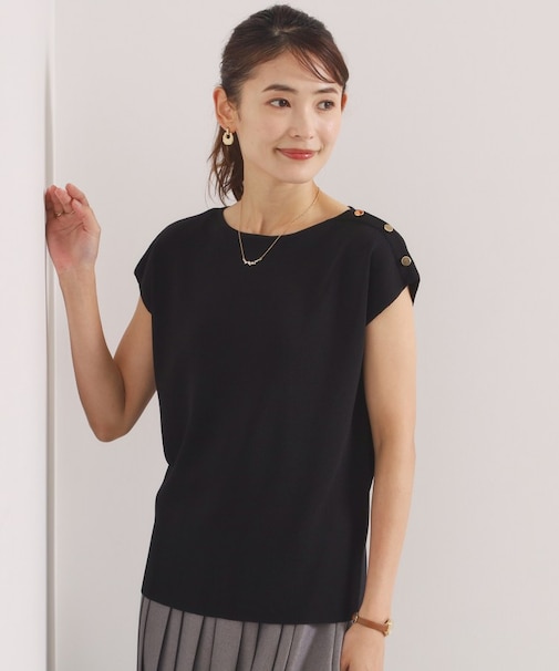 【冷感・WEB限定カラー】ボタン付きフレンチスリーブニット