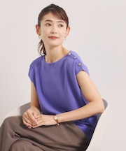 【冷感・WEB限定カラー】ボタン付きフレンチスリーブニット