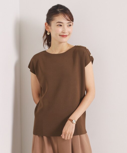 【冷感・WEB限定カラー】ボタン付きフレンチスリーブニット