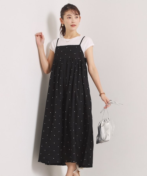 ラメドット刺繍キャミワンピース